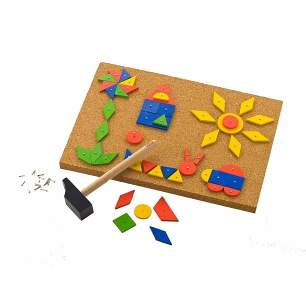 Templates and 100 Wooden Tiles Hammer HABA Tap & Tack Imaginative Design Play Set with Corkboard 